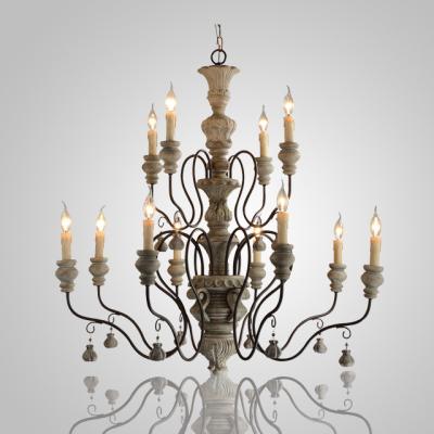 China Gray wood and iron chandelier E14/E14 Socket (WH-CI-14) for sale