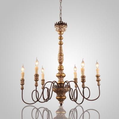 China Vintage Iron Filament Painted wood chandelier for Hotel Indoor Lighting (WH-CI-17) for sale