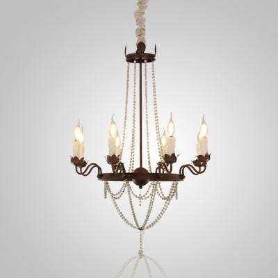 China Rustic wood and metal chandelier wood beads pendant lamps (WH-CI-36) for sale