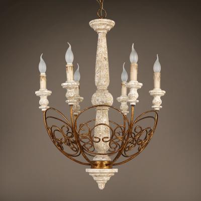 China French country chandelier wood Candle Pendant lamp (WH-CI-64) for sale