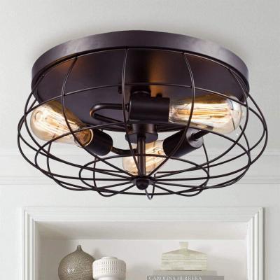 China Industrial Retro Metal Cage Ceiling Light Semi Flush Moun Lamp Fixture Farmhouse Hallway vintage ceiling lamp(WH-LA-35) for sale