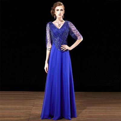 China Elegant Royal Navy Blue Plus Size Women V Neck Long Mother Of The Bride Dresses for sale