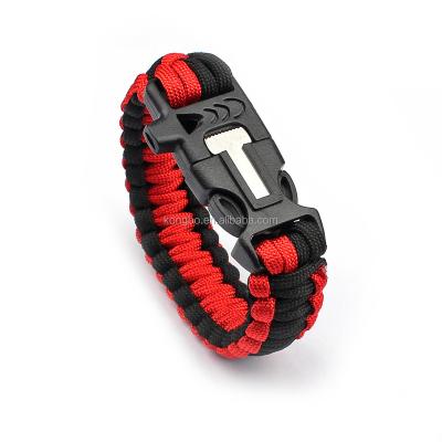 China Wholesale CLASSIC Survival Flint Fire Starter Paracord Bracelet KongBo Black&Red Two Colors for sale