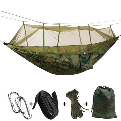 China KongBo Durable Outdoor Portable Parachute Tree Straps Camping Double Hammock With Mosquito Net Camouflage Hammock for sale