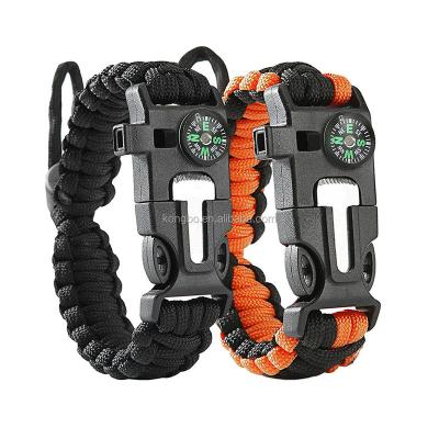 China High Quality Polypropylene Fiber KongBo Flint Fire Starter Adjustable Paracord Outdoor Survival Bracelet for sale