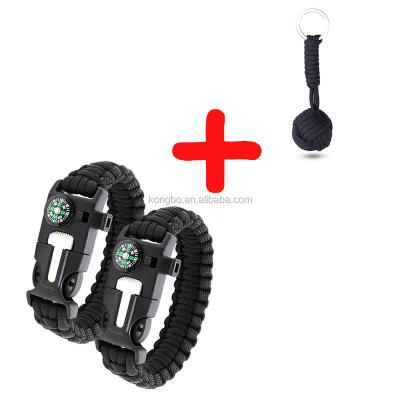 China Outdoor Survival KongBo Outdoor Survival Kit Gear Items 5 in 1 Flint Fire Starter Bracelet Wholesale Paracord and Key Chain for sale