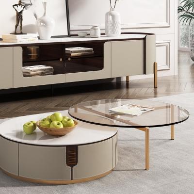 China Best-selling rock slab TV cabinet combination small modern simple modern coffee table round coffee table set for sale