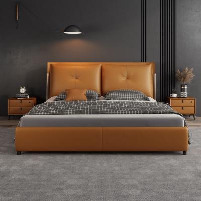 China Wholesale Durable Leather Wooden Bed Frame King Platform Bed With Storage 1.8m Headboard Modern Designer Bed Set for sale