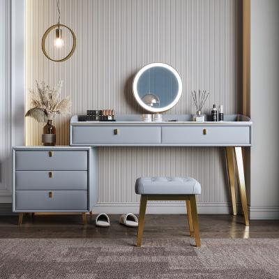 China Hot Sale Dresser Table Storage Cabinet Modular Dressing Table For Bedroom Vanity Modern Simple Luxury Table With Led Light Makeup Mirror for sale