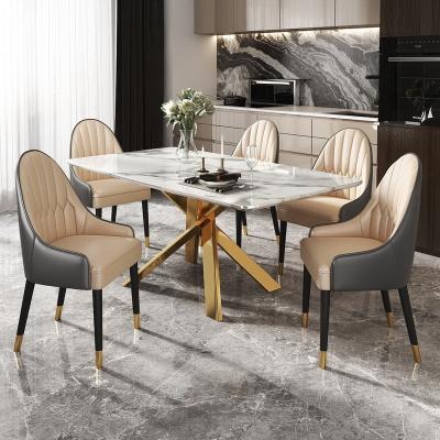 China (Other)Wholesale Adjustable Light Luxury Marble Dining Table and Chairs Modern Minimalist Home 6 Chairs Household Dining Table Set for sale