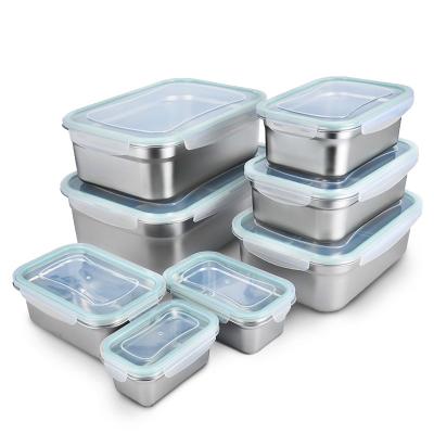 China Hot Fresh Water Proof Airtight Airtight Food Storage Box Reusable Amazon Selling Stainless Steel Food Container Refrigerator Freshness Storage With Lid for sale