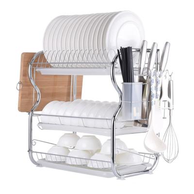 China Sustainable Freestanding Kitchen Set 3 Tier B Shape Organizer Rack Bowl Knife Dish Drying Rack for sale