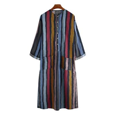 China New Autumn Muslim Men's Long Sleeved Dress Striped Print Arabic Shirt Middle East Daily Casual Formal Men's Long Dress for sale