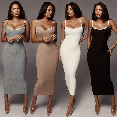 China 2021 Summer Washable Women's African Casual Dress Ladies Knitted Bodycon Midi Dress For Women for sale