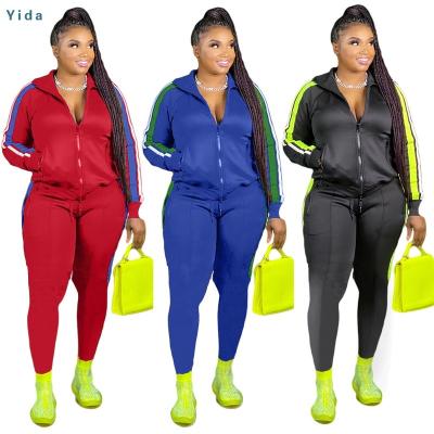 China Newest Breathable 2 Piece Tracksuits Sports Tracksuits Set Custom Logo Side Stripe Plus Size Women Clothing 2021 for sale