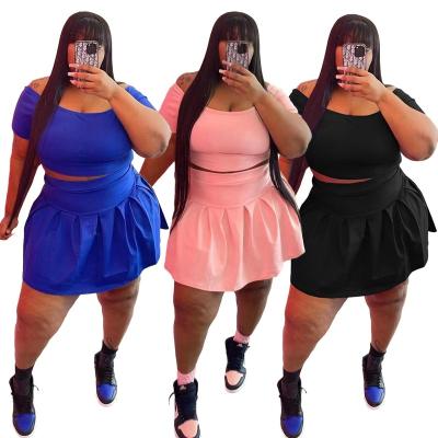 China Fashion New Hot Sale QUICK DRY Solid Color One Shoulder Two Piece Ins 2 Pc 2 Yard Pleated Women Plus Size Skirt Sets for sale