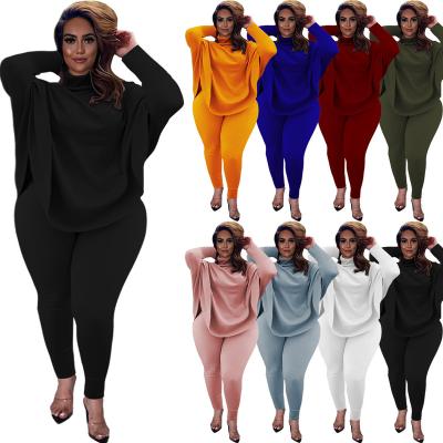 China Anti-Wrinkle Yard RTS Turtle Neck Bat Wing Single Sleeve Matching 2 Piece Sweatsuit Set Spring Outfits Plus Size Women's Sets for sale