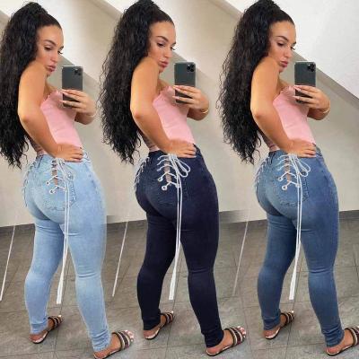 China YD8673 designer high waist lace jeans QUICK DRY pants plus size skinny women jeans with stretch for sale