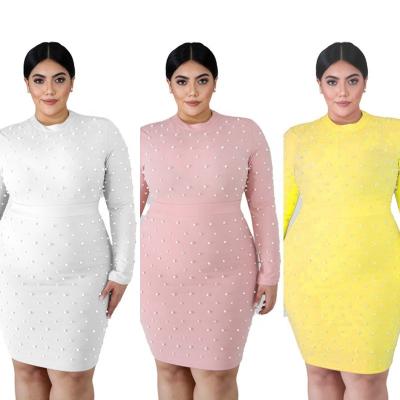 China Viable Yard 4xl Plus Size Long Sleeve Pearl Dress Elegant Prom Dress Solid Color Drop Sleeve Women Wear Elegant Women Casual Outfits for sale