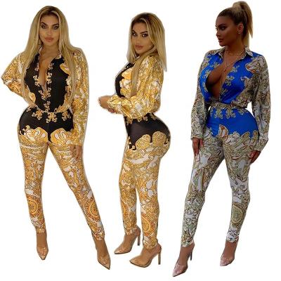 China Wholesale Chinese luxury long sleeve pattern Anti-wrinkle yard factory lady two-piece pants sets women's clothing two-piece fashion for sale