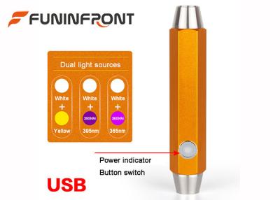 China Dual Light Sources Gem Flashlight USB Direct Charge Inside with Li ion Battery for sale