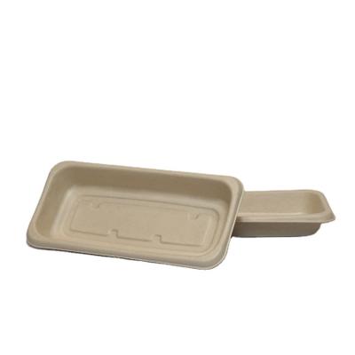 China Simple Traditional Rectangle Compartment Food Tray 450ml Eco-friendly Tableware For Party Sugarcane Fiber Container Sugarcane Tray for sale