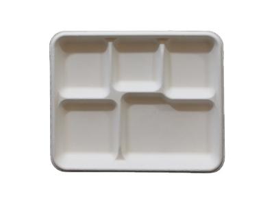 China 5 Compartment Traditional Paper Rectangle Environmental Friendly Cafeteria Tray Heavy Duty Compostable Food Trays for sale