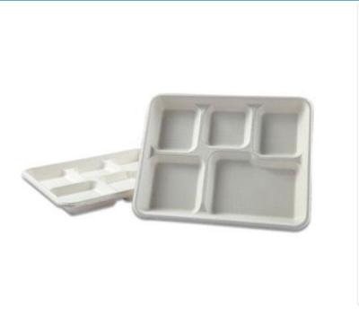 China Traditional 5 Compartment Dishes Make Large School Lunch Trays ECO Biodegradable Sugar Cane Bagasse Food Trays Disposable for sale