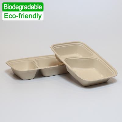 China Minimalist 32oz 1000ml 2Part Rectangle Bagasse Lunch Box With Lid Durable Food Container Leak Proof Togo Paper Box for sale