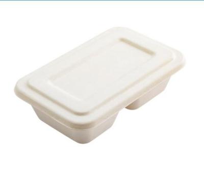 China Minimalist 34oz 2-SectionTakeaway 1000ml Recyclable Food Container Bagasse Paper Box Diaposiable Sugarcane Packaging Rectangular Tableware for sale