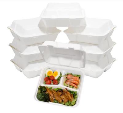 China Minimalist 8Inch X 8Inch 3Part Compostable Food Containers Bagasse Pulp Heavy Duty Sugar Cane Fibers Food Box Eco-Friendly Fast Food Box for sale