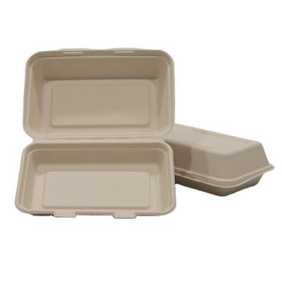 China Traditional 1000ml Clamshell Hinged Lid Food Containers Sugarcane Biodegradable Bagasse Compostable Takeout Clamshell for sale