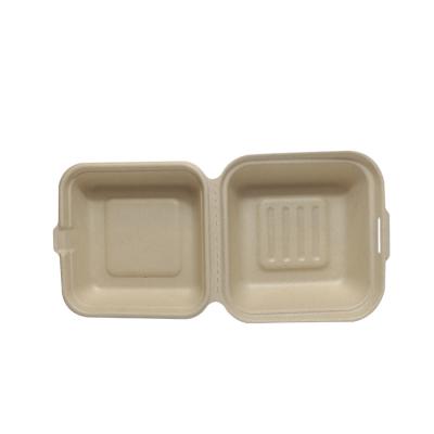 China Minimalist 6Inch Compostable Clamshell Hamburg Box Bagasse 100% Pulp Clamshell Take Out Food Containers Heavy Duty 6x6