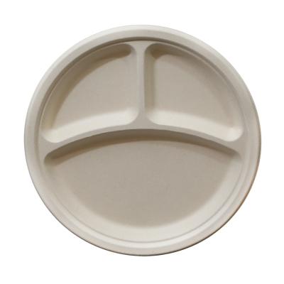 China Minimalist 10Inch Round 3 Compartments Plate Sugarcane Bagasse Eco-friendly Part Plates 100% Sugarcane Fiber Plates China Manufacture for sale