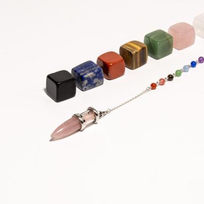 China China 7 Chakra crystal rose quartz bullet shape point and nature tumble stone crystal box set for sale