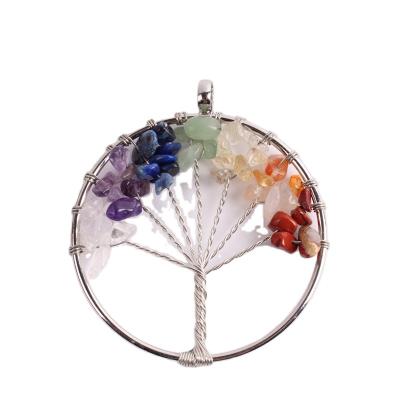 China China Wholesale Chakra 7 Wire Wrapped Natural Stone Crystal Chip Tree Of Life Jewelry Pendant Necklace for sale