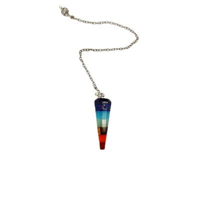 China China 7 Chakra Pendulum Stones Healing Natural Crystal Hexagonal Column Ball Stones Pendant Necklace for sale