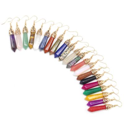 China China Wholesale Natural Hexagon Gemstone Quartz Stone Pencil Shape Point Dangle Drop Fashion Earrings Jewelry For Woman for sale