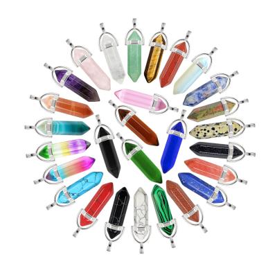 China Wholesale Natural Quartz Crystal Quart Pendant Double Stone Point China Pendulum Charms Pendant Necklace Jewelry For Women for sale