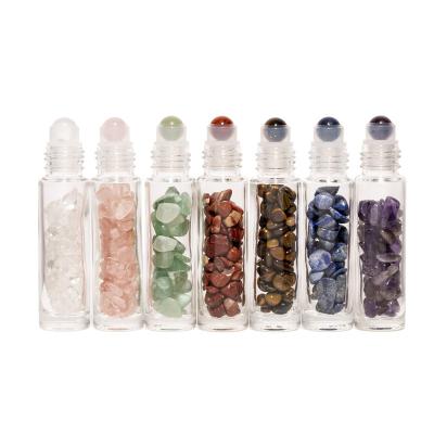 China China Refillable Roll On Bottle Crystal Chips Bamboo Lid Gemstone Roller Bottle For Aromatherapy for sale