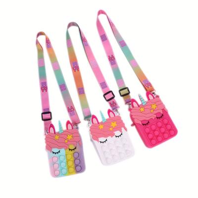 China Waterproof Cute Child Stir Bag Toy Coin Push Bubble Unicorn Bag Pop Unicorn Purse Mini Bag for sale