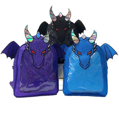 China Wholesale High Capacity Sports Backpacks PU School Bag Glitter Waterproof Custom AIE Portable Bag With Dragon Embroidery for sale