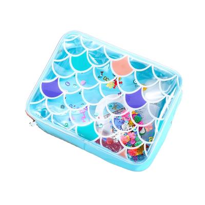 China Fashion Blue Pink Waterproof Custom Clear Cute Clear Glitter Glitter PVC Print Mermaid Pocket Student Cosmetic Organizer Student Girls for sale