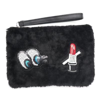 China Fashion women black to grab handbag purse purse purse wholesale same fluffy cute fashion with eyes and lipstick sequin 500 pcs 25-30days YJ for sale