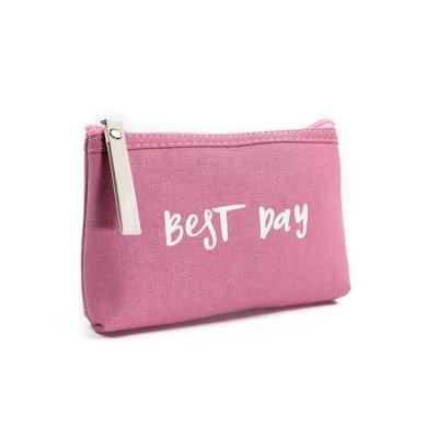 China Wholesale Custom Pink Durable Cotton Canvas Fashion Print Travel Zipper Cosmetic Bag Travel Zipper Pouch Girls for sale