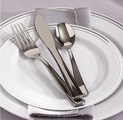 China Wedding Party Silver Plated Plastic Western Tableware Spoon Knife Fork Disposable High End Plated Wedding Cake Knife And Server for sale