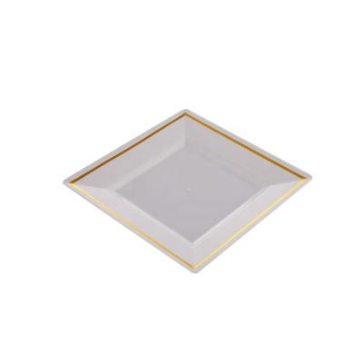 China Xueli Style Minimalist White Three Sizes Disposable Gold Thin Layers Barbecue Cake Dish Platter European Outdoor Plastic Party Wedding Placemat for sale