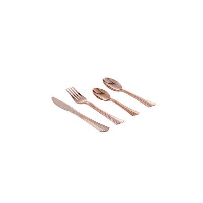 China Rose Gold Knife Set Dinner Knife Fork Spoon Birthday Gold Dinnerware Set Bronze Gold Wedding Party Disposable Plastic Cutlery Set for sale