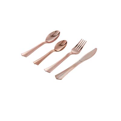 China Disposable Gold Plastic Cutlery Set Western Dinnerware Set Portable Kitchen Knife Fork Spoon Set Dessert Spoon Tableware for sale