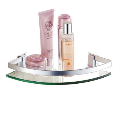 China Bolt Inserting Type GL1201 Bathroom Glass Shelf Aluminum Single Glass Corner Shelf for sale